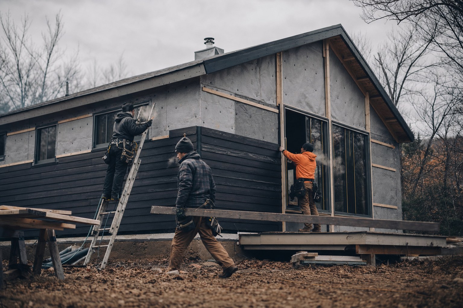 Équipe de travailleurs sur un chantier de rénovation résidentielle