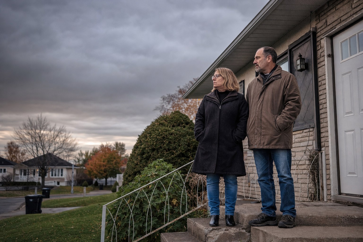 Couple québécois sur le perron de leur maison
