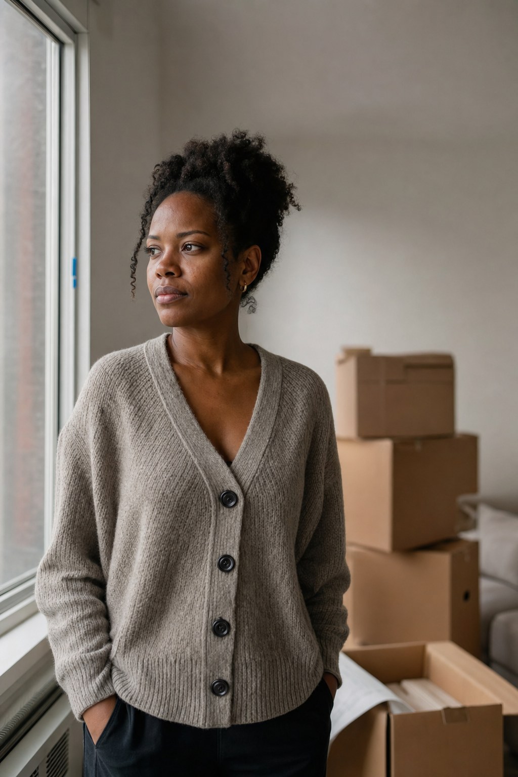 Femme nouvellement arrivée dans son logement